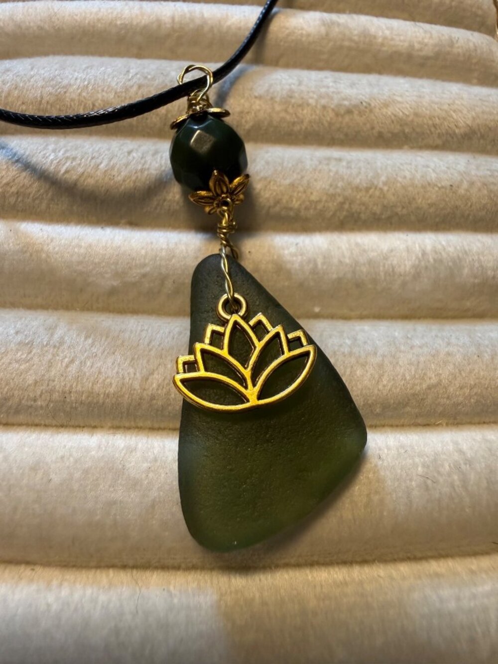 Island Lotus – Uncommon Olive Puerto Rico Sea Glass Necklace